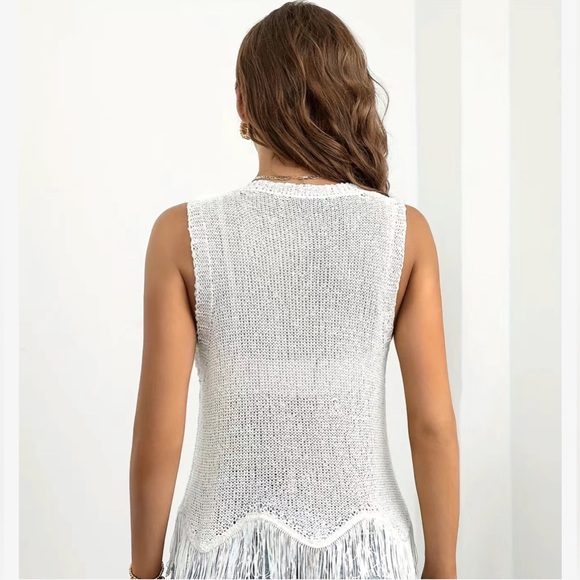 NWT Women’s Crochet Sleeveless Top with Tassels - Picture 2 of 3